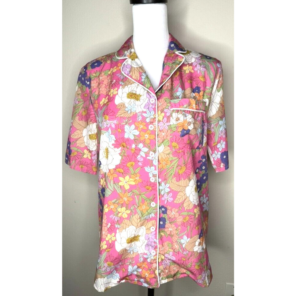 Love + Harmony Floral Lilly Pink Button Up PJ Top Loungewear Pocket Coquette